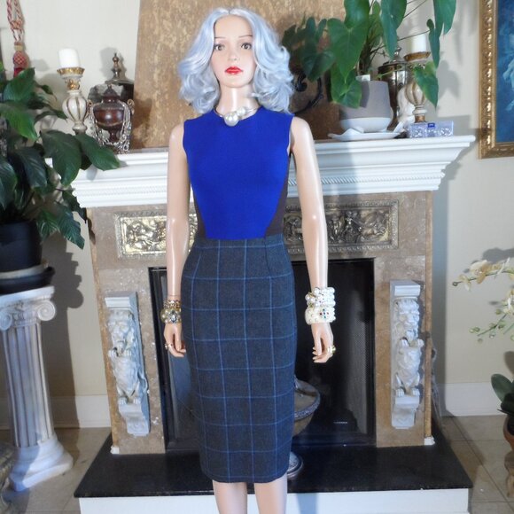 Victoria Beckham Blue/Gray/Brown Plaid Sheath Dress Size 0